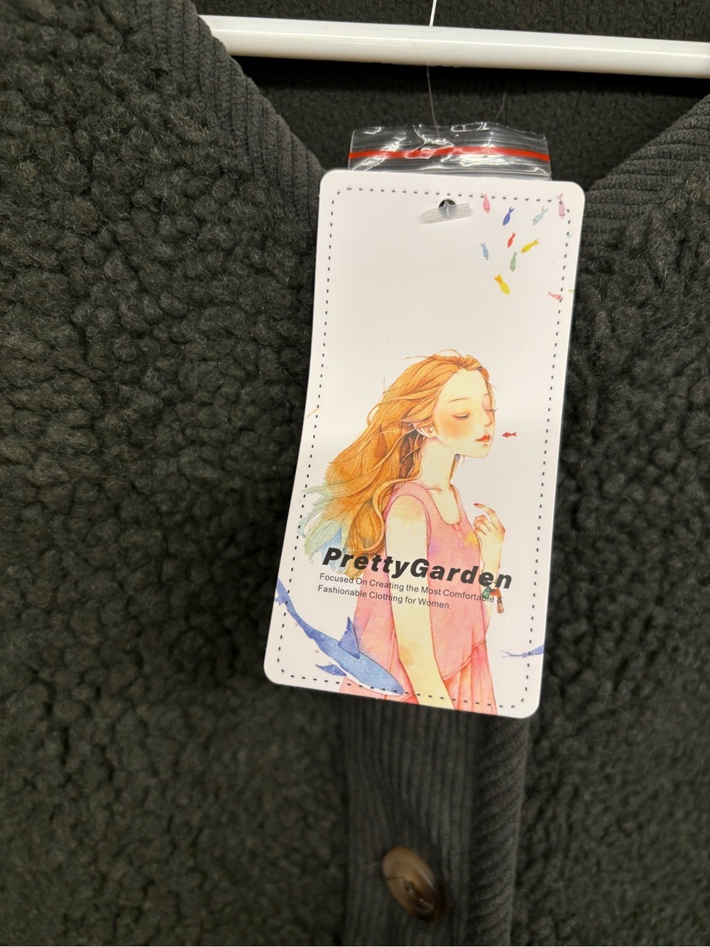 Women's Olive Teddy Jacket with Button Front - Picture 5 of 9